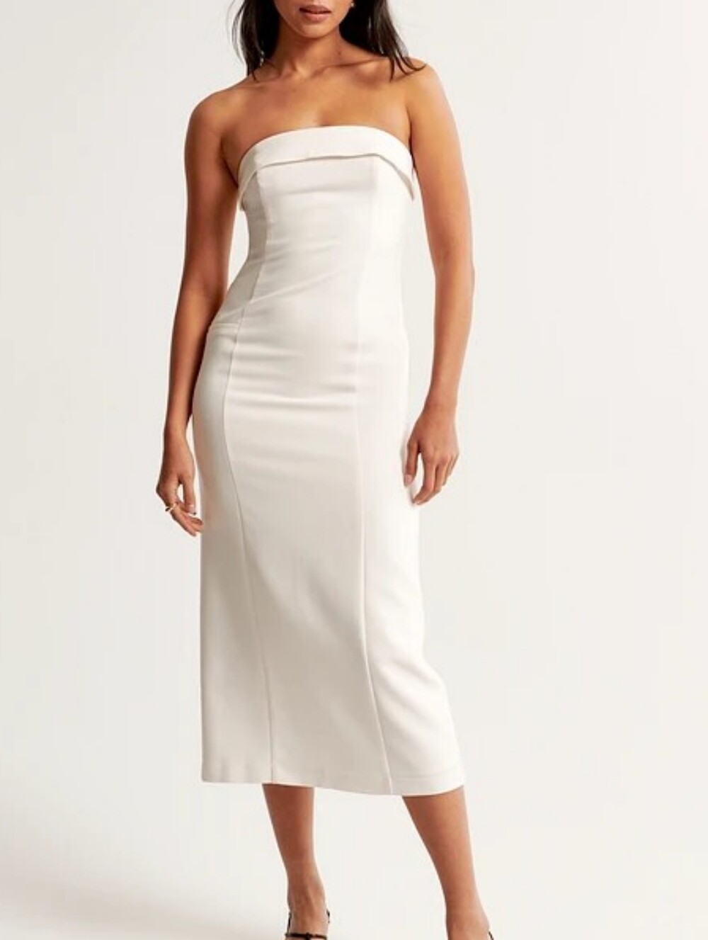 Abercrombie & Fitch Strapless White Midi Sheath Dress Size Medium Tall